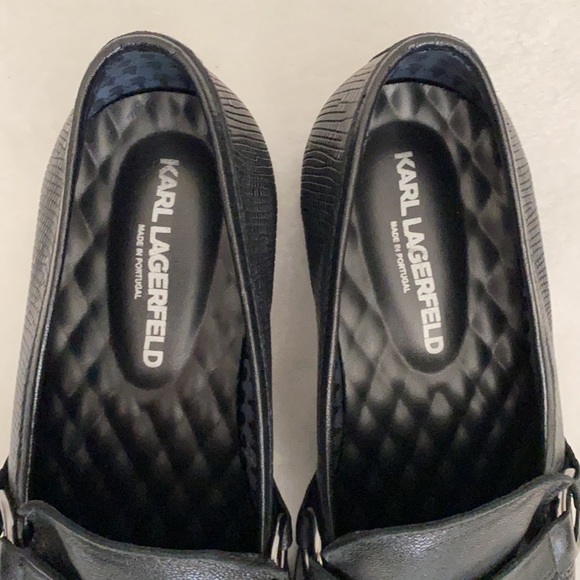 Karl Lagerfeld Paris | Textured Leather Bit Apron Toe Loafers LF1D2058 Black 7.5 - Picture 5 of 15